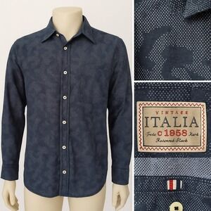 Vintage Italia Men's Large Button Down Shirt Patterned Casual Y2K Retro Classic‎